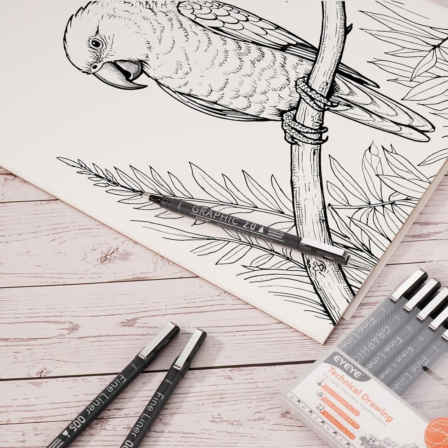 EYEYE Micro Fineliner Pens, Black Drawing Art Pens,12 Archival Pen Waterproof Ink Set Artist Supplies Archival Inking Markers Sketch Outline Pen, Precision Drawing and Sketching Kit