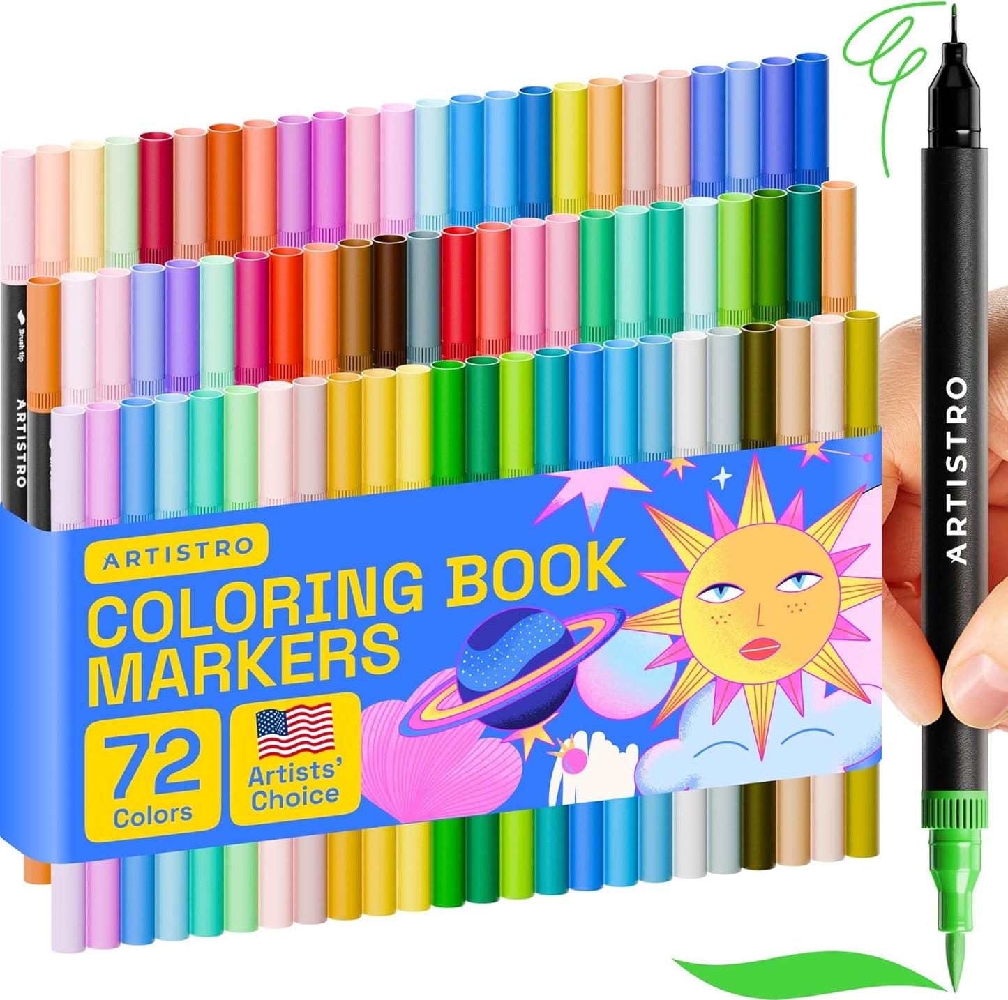 ARTISTRO 72 Brush Marker Pens Coloring Markers for Adults Brush Tip & 0.4mm Fineliner Pens Coloring Markers No Bleeding