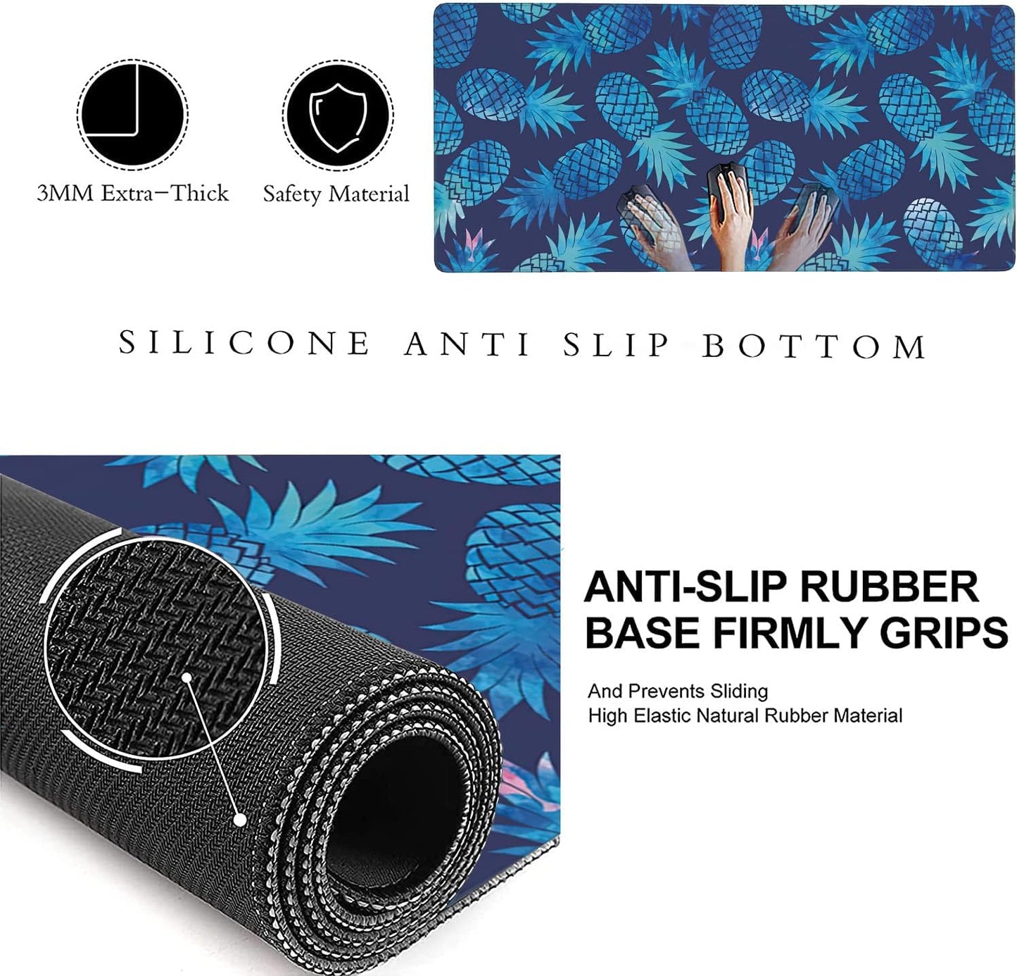 Watercolor Vintage Pineapple Extended Gaming Mouse Pad Large Desk Mat with Non-Slip Rubber Base and Stitched Edges,Keyboard Mouse Mat Desk Pad for Work,Game,Office,Home 35.4 * 15.7 Inch