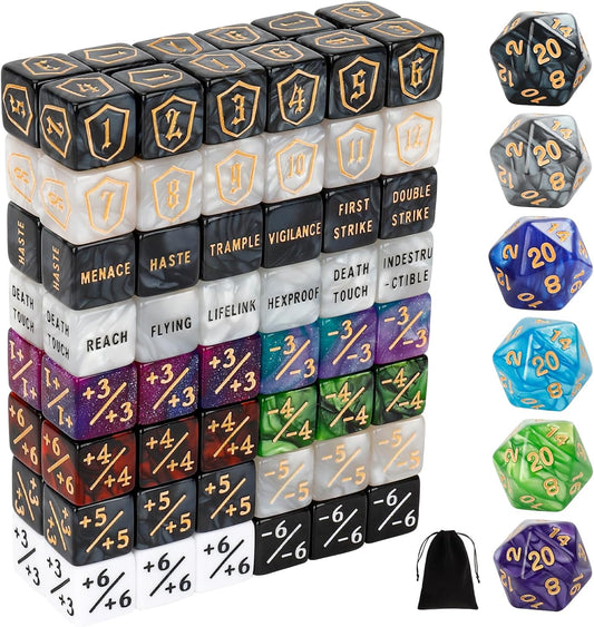 102 Pieces MTG Dice Counters Set Bulk Ability Keyword Tokens Shield Life Counters 6 Sided Dice for Magic The Gathering TCG Card Gaming Accessories 1