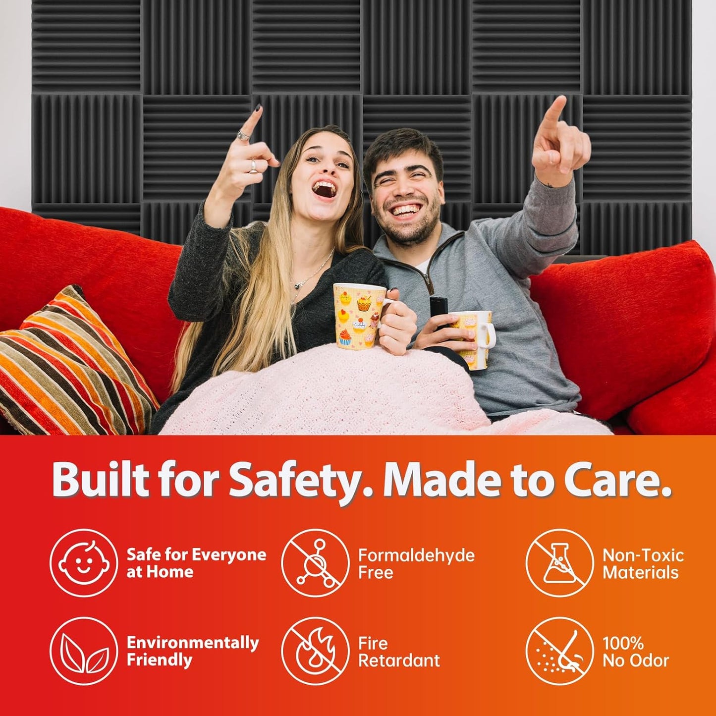 12 Pack Acoustic Panels – Sound Proof Foam Panels for Wall 12"x12"x2", Flame Retardant Wedge Acoustic Foam, High-Density Sound Absorbing Panels for Home Studio(Black, 2" Thick 12 Pack)