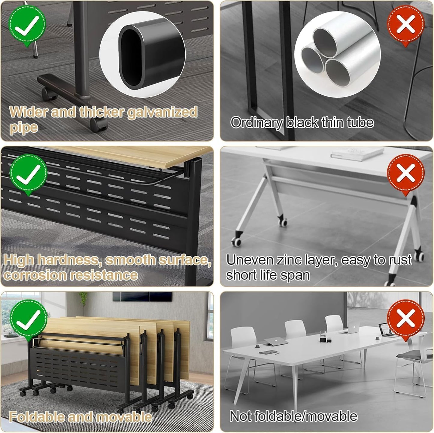 Folding Conference Table - Modular Conference Room Tables Foldable & Stackable Boardroom Table with Casters | Large Rectangle Office Meeting Table for Training Rooms (4PCS-55.1in)