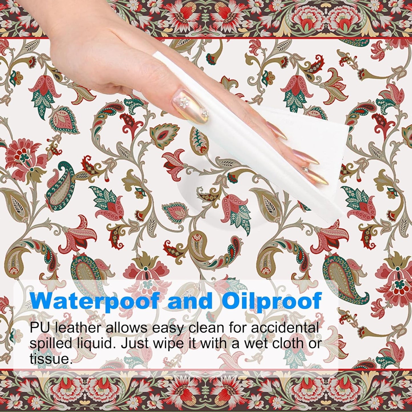 Desk Mat, Vintage Floral Large Gaming Mouse Pad with Non-Slip Base Stitched Edges,Desk pad for Keyboard and Mouse Home Office 35.4"x15.7"