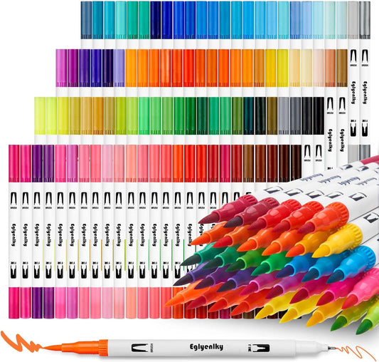 Markers for Coloring Book Adults Relaxation, Dual Tip Brush Pens with 100 Watercolor Fine Tip Markers and Brush Pens for Kids Coloring