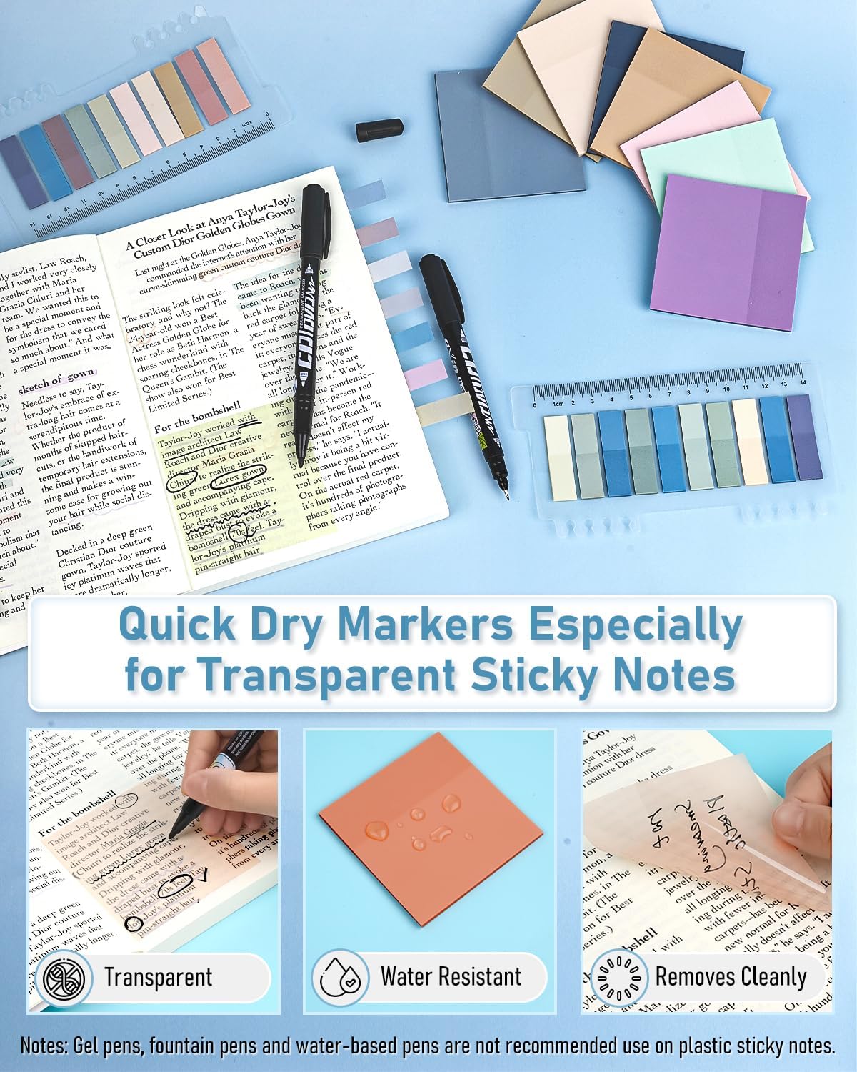 Nicpro 57 PCS Aesthetic Book Annotation Kit with Pen Case, 12 Dual Highlighters, 5 Gel Pens, 6 Mechanical Pencil, 2 Markers 1200PCS Transparent Sticky Notes and Tabs for Bible Study Student Stationary