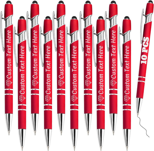 Personalized Pens Bulk 10 with Name Custom Engraving Ballpoint Pens with Stylus Tip Customized Smooth Writing Pens Personalized Gifts for Anniversary Birthday or Graduation(Red,Black Ink)