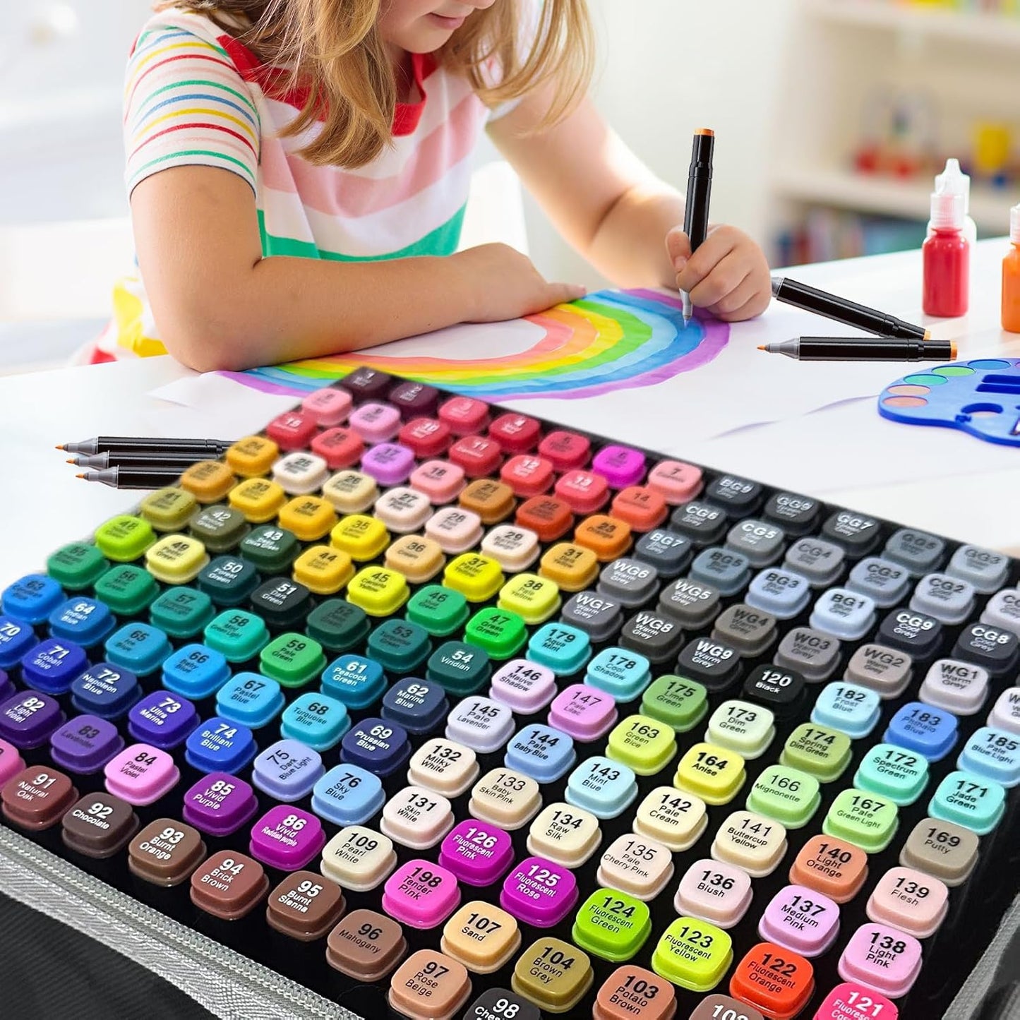 168-Color Dual-Tip Alcohol Markers Set with Shoulder Bag - Alcohol-Based Art Markers for Coloring, Drawing & Sketching -Gift for Kids, Teens, Artists