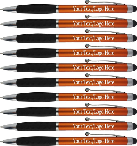 Personalized Pens With your Custom Logo or Text-300 Pack Bulk-for Businesses, Parties, and Events, 2 in 1 Ballpoint Pen & Stylus for Touchscreen Devices, Orange Barrel, Black Ink