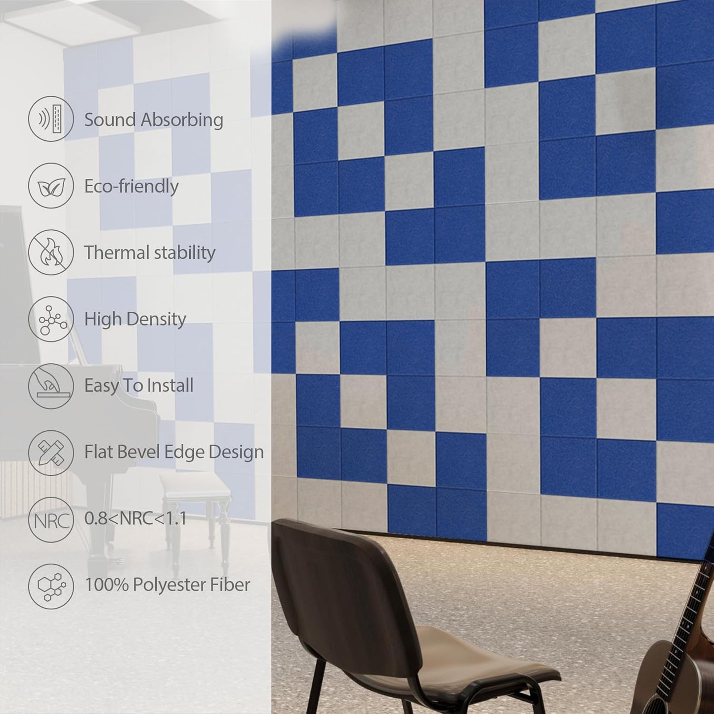 12 Pack Acoustic Panels Self Adhesive Sound Proof Foam, High Density Sound Acoustic Panel, 12X12X0.4 Inch Square Panels in Home, Office, Reccording Room, Studio,and more(Silver Gray)