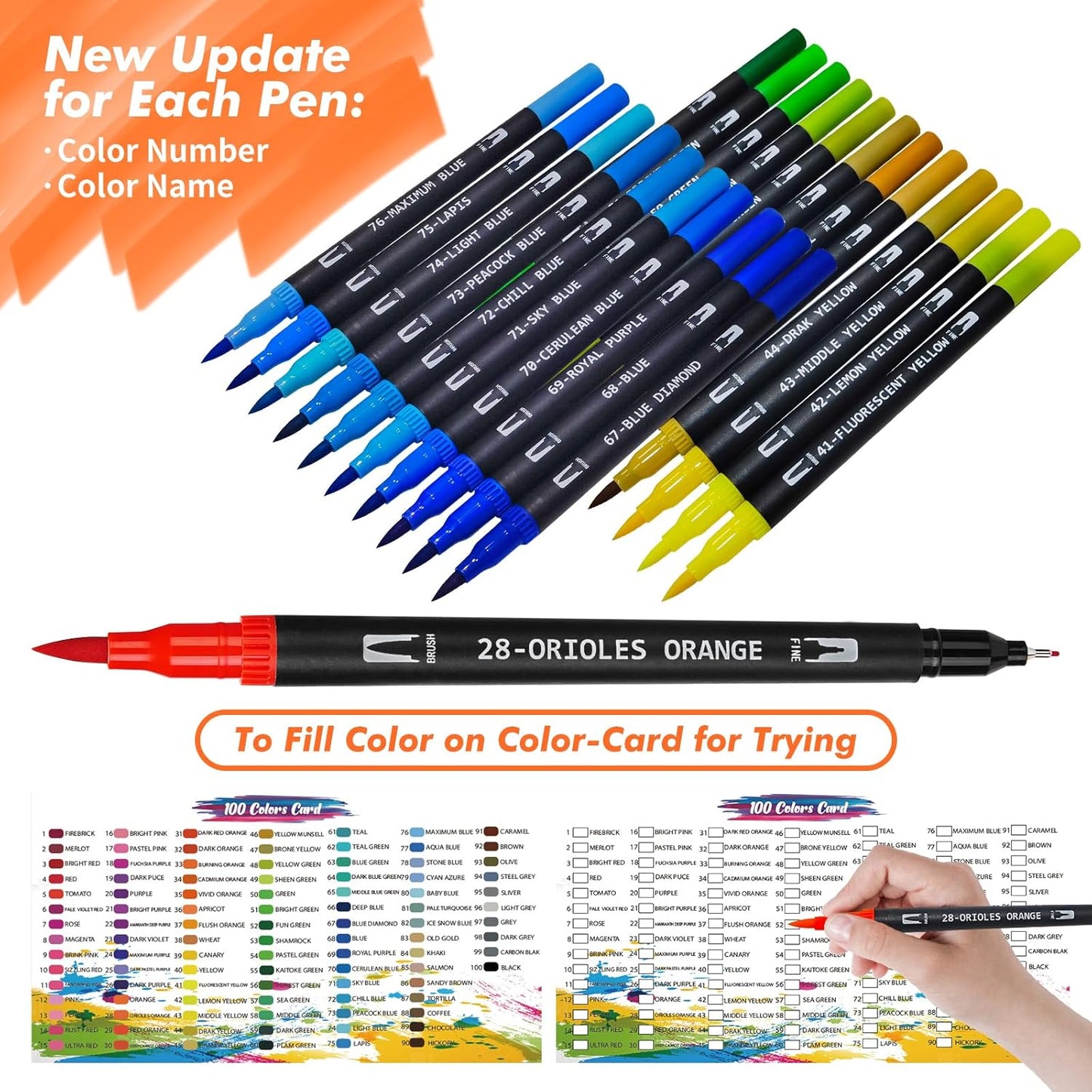 Colored Markers for Adult Coloring Books, Dual Tip Brush Pens with 100 Watercolor Fine Tip Markers and Brush pens for Kids Drawing Calligraphy
