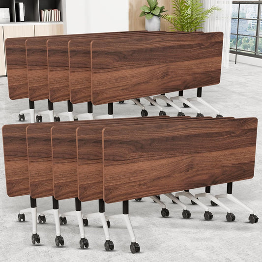 Folding Conference Room Table, Modern Conference Tables with Wheels, Large Rectangular Mobile Training Tables for Office Classroom, Foldable Modular Boardroom Seminar Table (10pack L63in)