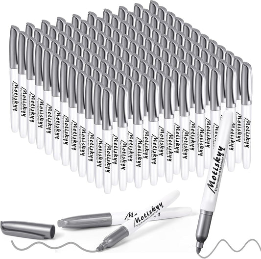 120 Pcs Metallic Permanent Markers Bulk: Silver Metallic Marker Pens Set with Fine Point Tips for Gift Card Making, Artist Illustration, Industrial Marking