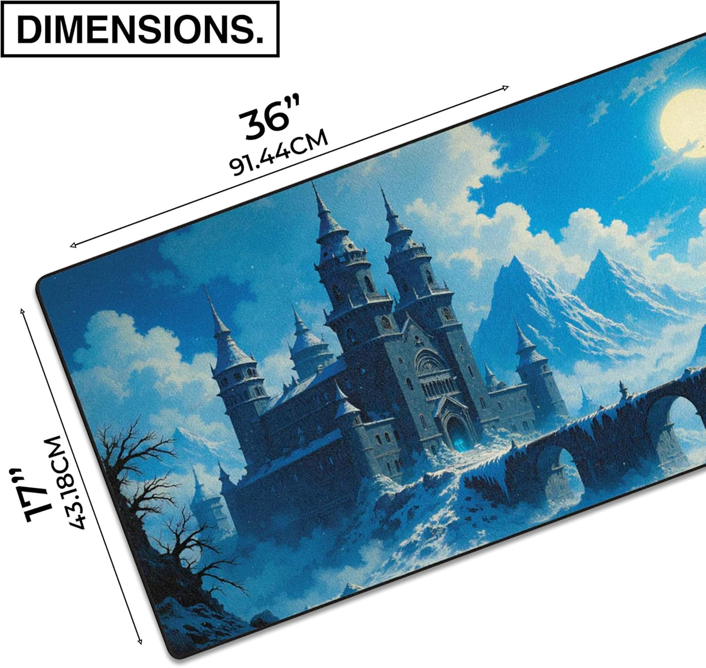 MPCO. Dark Fantasy Large Gaming Desk Pad - 36" x 17" Aeroglyde Fabric The Frost King’s Castle Desk Mats - Non-slip, Washable, Smooth Glide for Precision Gaming & Work