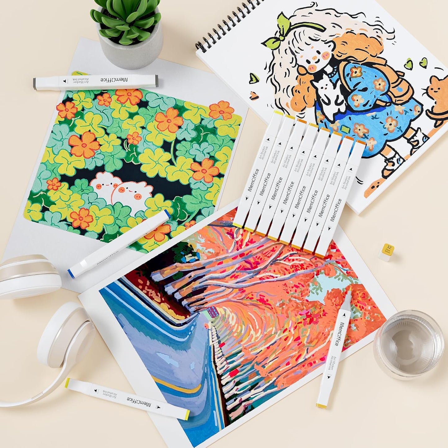 100 Colors Dual Tip Artist Alcohol Markers Set with Carrying Case - Perfect for Coloring, Drawing, Sketching, Card Making and Illustration - Perfect for Adults and Kids