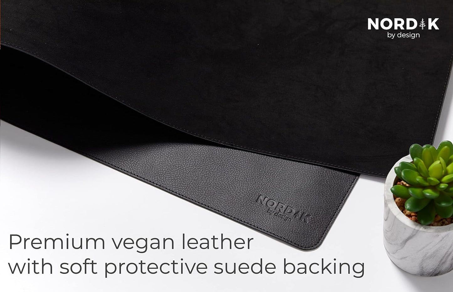 Nordik Leather Desk Mat Cable Organizer - Pebble Black 35 X 17 inch - Premium Mouse Mat - Felt Vegan Leather Desk Pad Protector - Desk Blotter Matt Keyboard - Large Desk Matt for Desktop Computer