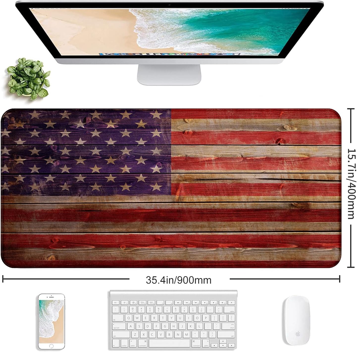 Patriot Wood Grain American Flag Extended Large Gaming Computer Mouse Pad, Suitable for Home Office and Study Keyboard Mouse Pad 35.4 x 15.7 x 0.12 Inches