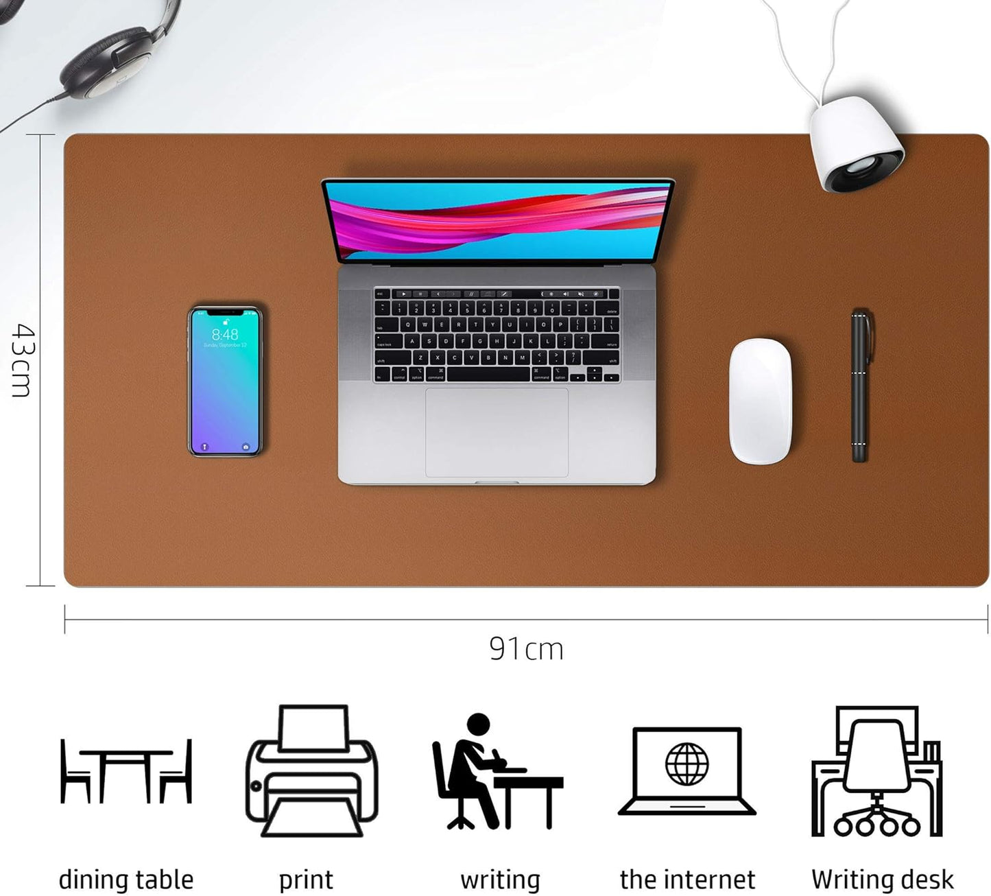 Aothia Leather Desk Pad Protector, Mouse Pad, Office Desk Mat, Non-Slip PU Leather Desk Blotter, Laptop Desk Pad, Waterproof Desk Writing Pad for Office and Home (Brown,36" x 17")