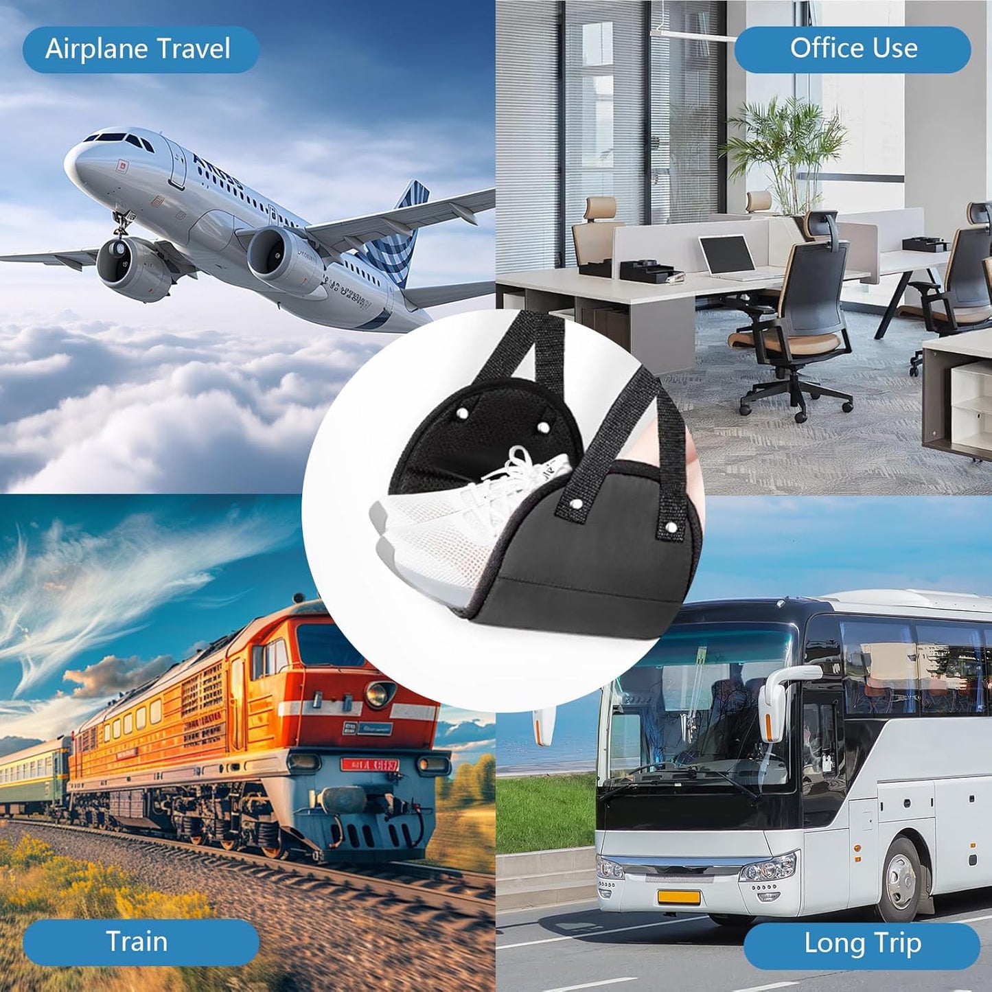 2-Pack Airplane Foot Hammock with Adjustable Strap - Travel Accessories for Ergonomic Foot Rest & Relaxing Feet on Long Flights, Plane, Car and Home Use