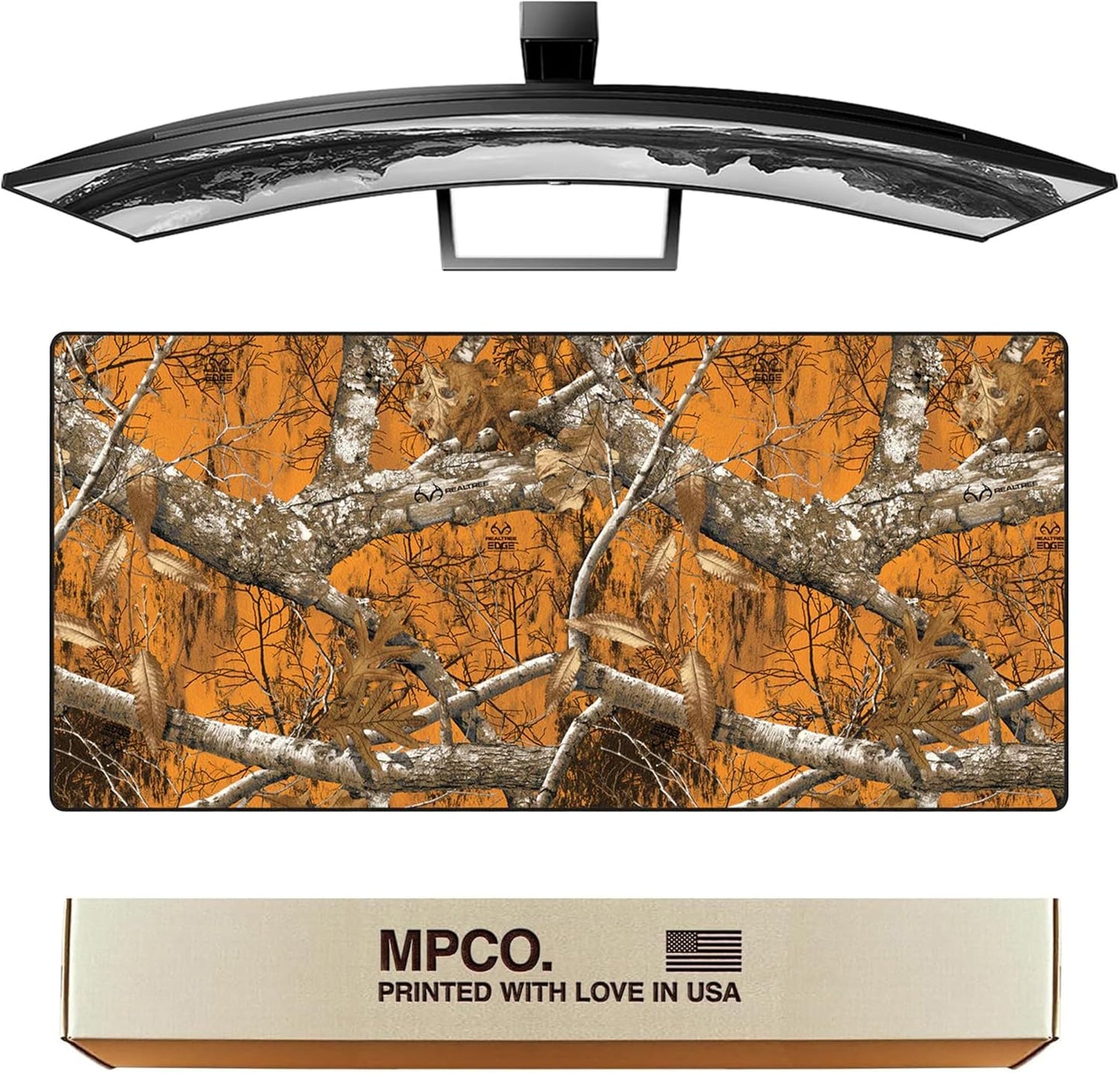 MPCO. Real Tree Large Gaming Desk Pad - 36" x 17" Aeroglyde Fabric Edge Orange – Without Logo Desk Mats - Non-Slip, Washable, Smooth Glide for Precision Gaming & Work