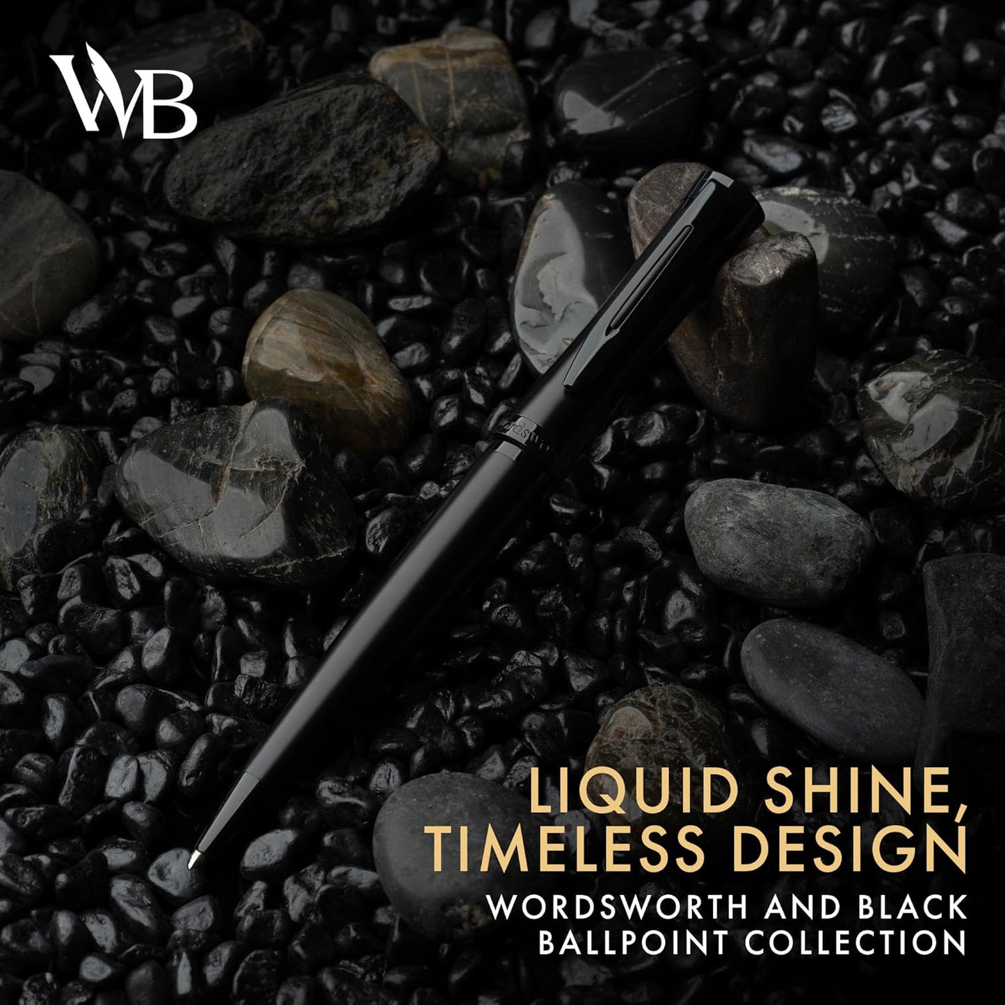 Wordsworth and Black Ballpoint Pen All Black Lacquer- Stunning Luxury Pen, Ink Refill, Best Gift Set for Men & Women, Refillable, Elegant, Nice Pens, Fine Point