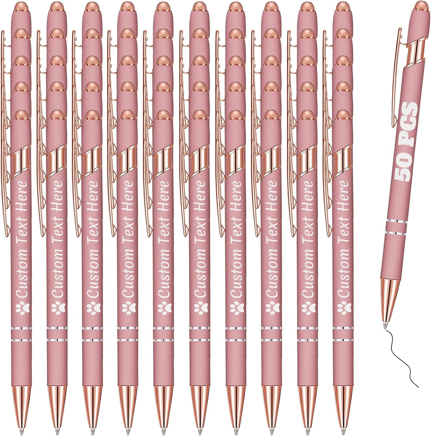 Personalized Pens Bulk 50 with Name Custom Engraving Ballpoint Pens with Stylus Tip Customized Smooth Writing Pens Personalized Gifts for Anniversary Birthday or Graduation(Gold Rose,Black Ink)