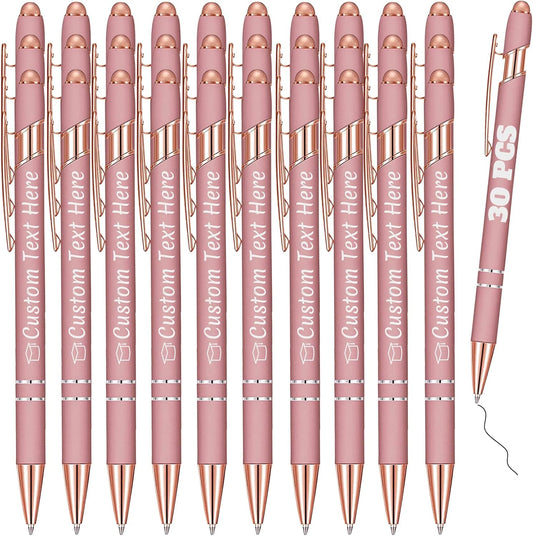Personalized Pens Bulk 30 with Name Custom Engraving Ballpoint Pens with Stylus Tip Customized Smooth Writing Pens Personalized Gifts for Anniversary Birthday or Graduation(Gold Rose,Black Ink)