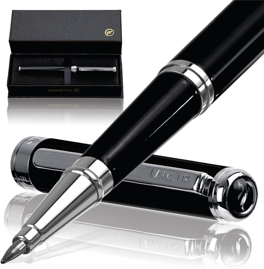 Black & Silver Luxury Rollerball pen (Made In USA) fancy gift set for women, Real 24K Gold Plating, Professional executive pen gift set for men (Lux Rollerball Black-Silver)