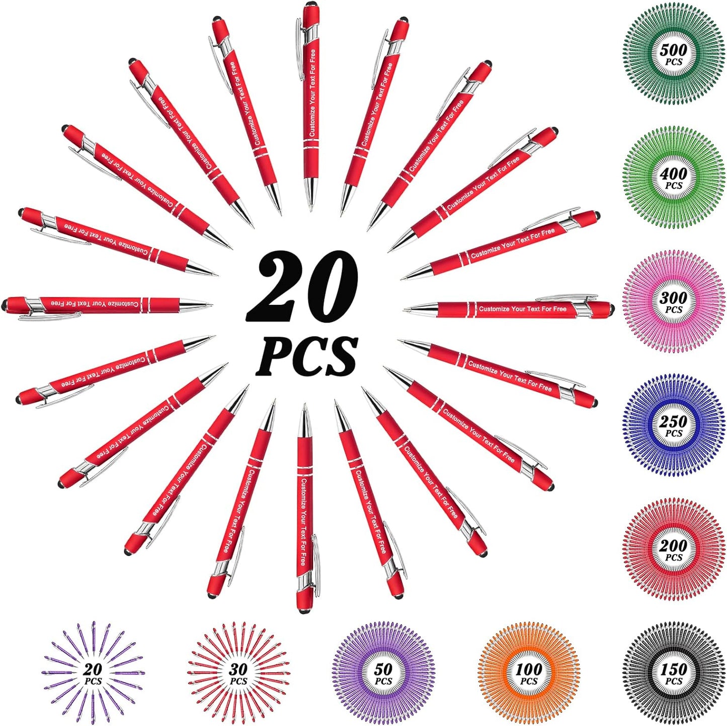 Max 500 Pcs Personalized Pens Bulk, Custom Pens with Free Engraving, Customized Stylus Tip Ballpoint Pen with Your Name Massage Text for School Office Business Graduation Anniversaries-20 Packs