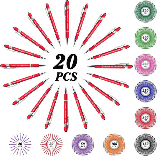 Max 500 Pcs Personalized Pens Bulk, Custom Pens with Free Engraving, Customized Stylus Tip Ballpoint Pen with Your Name Massage Text for School Office Business Graduation Anniversaries-20 Packs