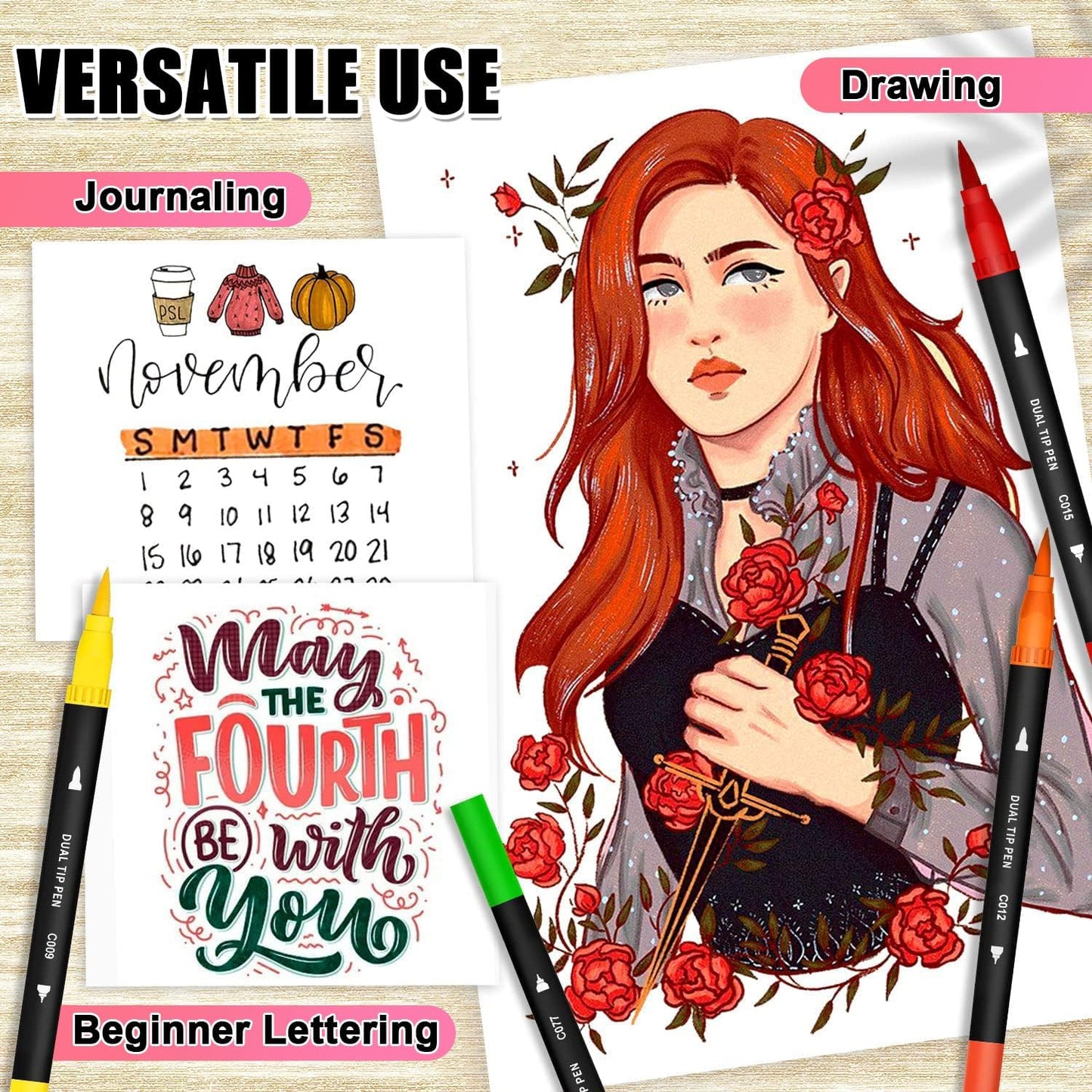 Art Supplier Dual Brush Markers Pens, 110 Artist Coloring Marker Set, Fineliner & Brush Tip Pen with Premium Case for Adults Coloring Books & Kids Journal, Drawing, Doodlin