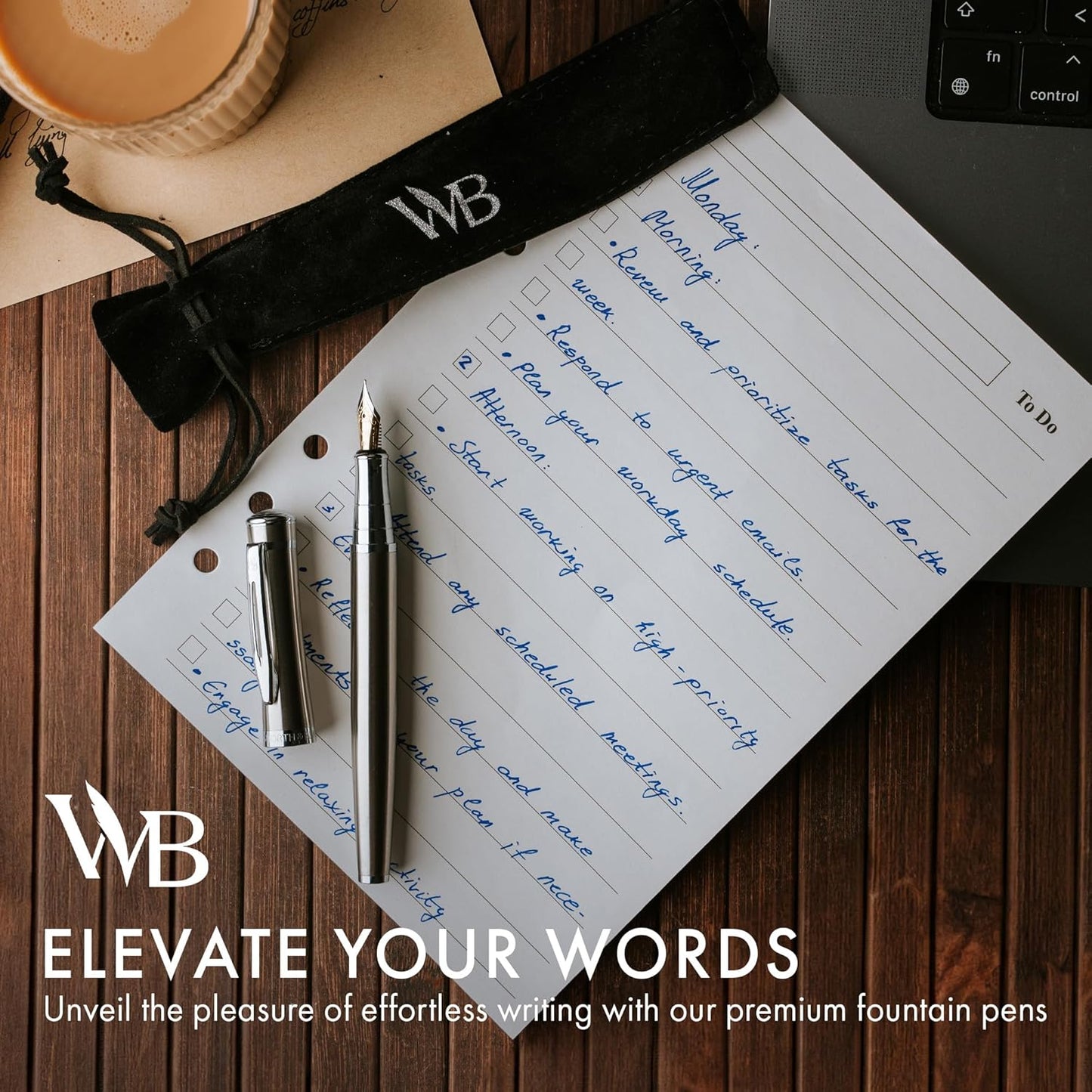 Wordsworth & Black Fountain Pen Set, Medium Nib, Includes 24 Pack Ink Cartridges, Ink Refill Converter & Gift Pouch, Chrome Finish, Calligraphy, [Silver Chrome], Perfect for Men & Women