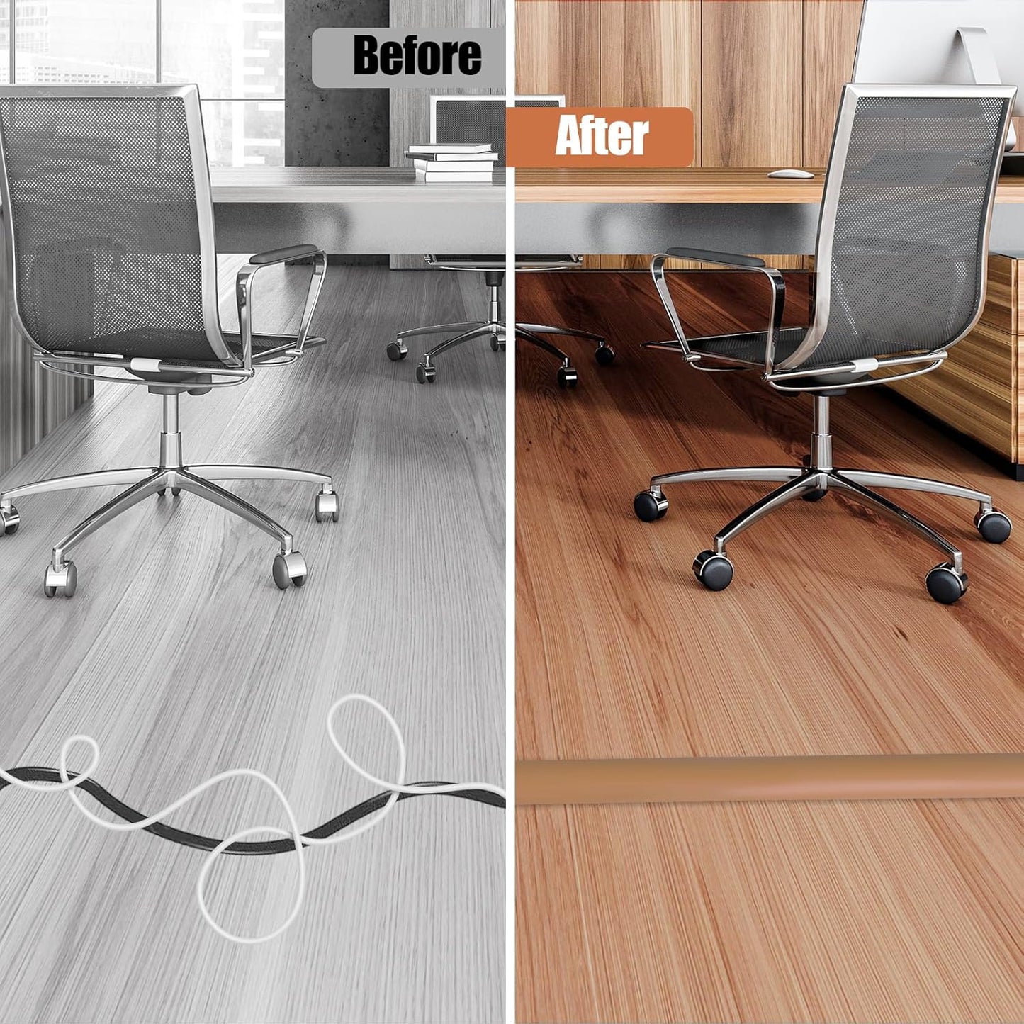 Floor Cord Cover Self Adhesive Cord Hider,10FT Cable Management, Extension Strip Protector for Wires, Prevent Cable Trips for Offices, Gyms, Exhibitions Cavity:0.51"(W) x 0.3"(H) Brown