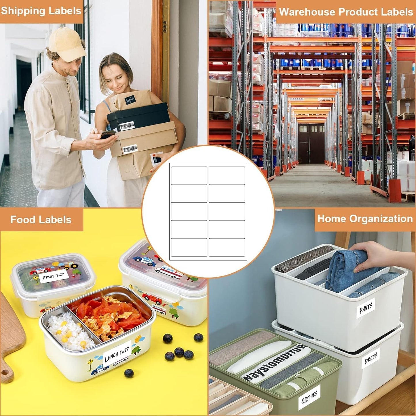 10up 50 Sheets Sticker Labels Compatible Laser/Ink Jet Shipping Labels, 2" X 4" Labels for Shipping/Mailing (500 Labels)