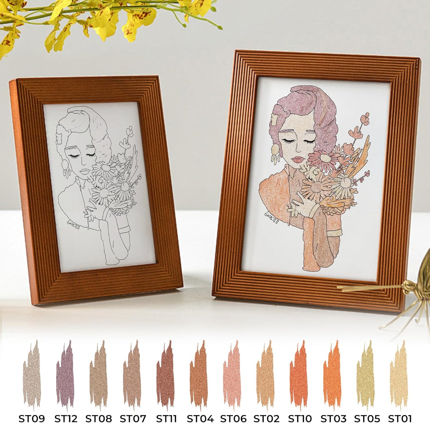 Retractable Glitter Gel Pens, 12 Colors Large Capacity Skin Tone Glitter Metallic Gel Ink Pens, 1 mm Fine Point Smooth Writing Color Pens for Adult Coloring Book Note Taking Aesthetic Art Supplies