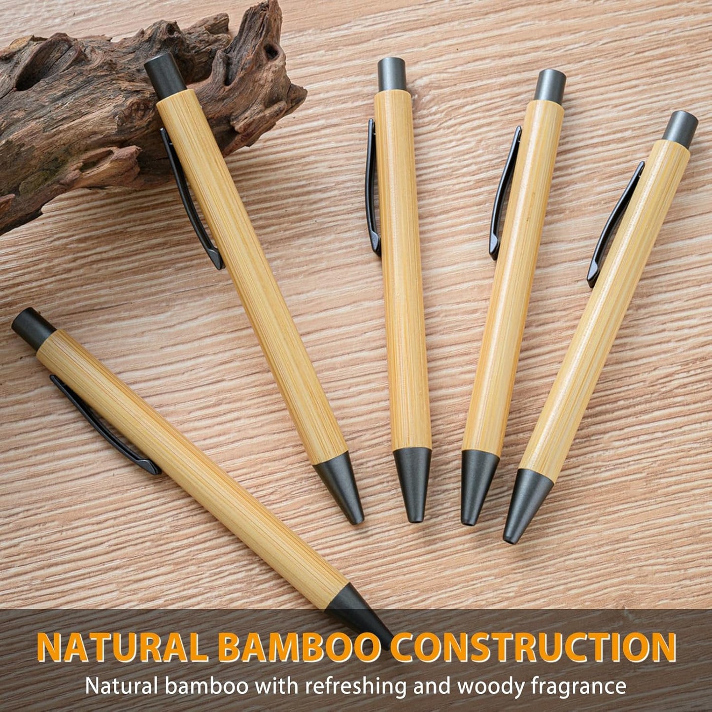 200 Pack Bamboo Pens Bulk Wooden Bamboo Pens Engraving Wooden Ballpoint Pen Customizable Gift Pen Bulk Black