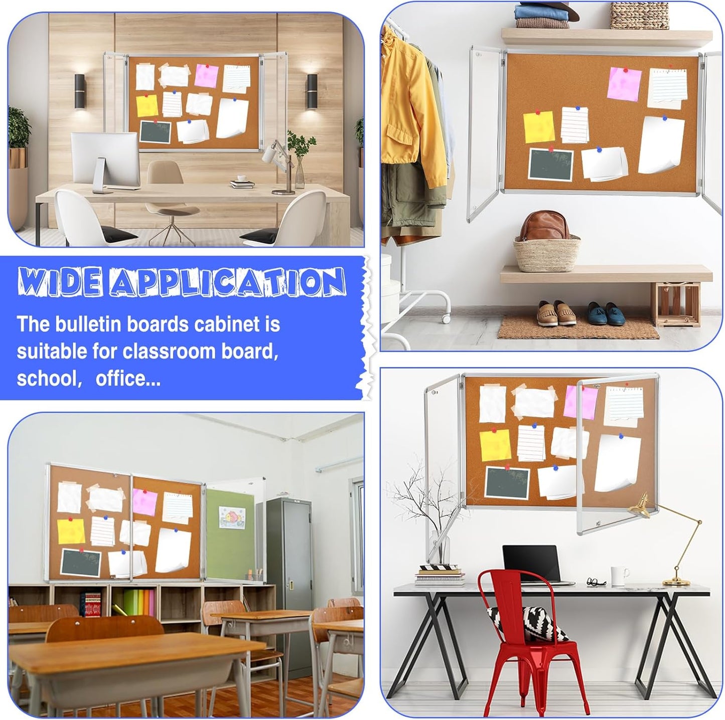 2 Pack Enclosed Bulletin Board 48"x36" Weather Resistant Lockable Enclosed Notice Cork Case Display Board Wall Mounted 2 Locking Door Aluminum Frame for Back to School Classroom, 12xA4(Brown)