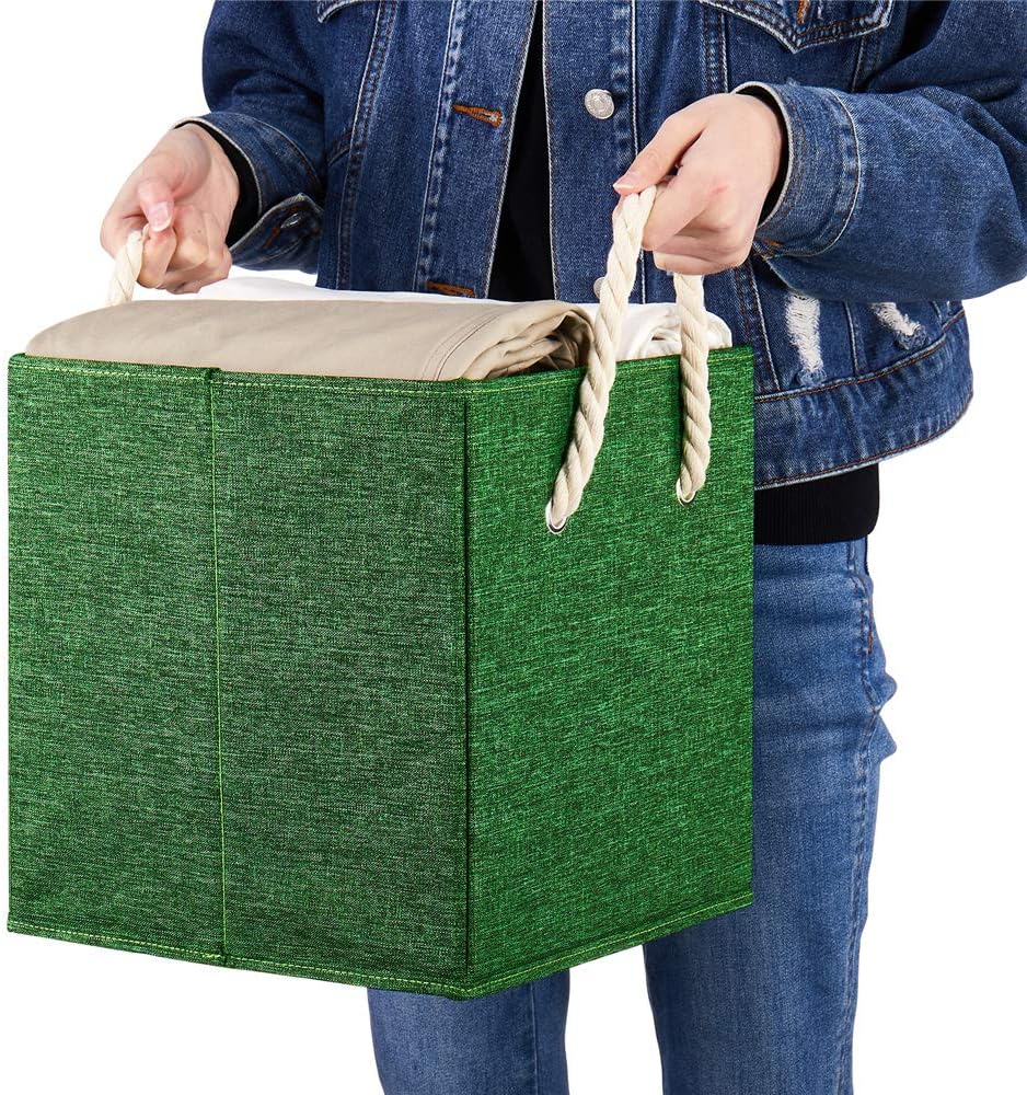 Green Foldable Fabric Cube Storage Bins Cube Storage Organizer Bins Storage Cubes Basket Drawers Organizer Decroative Storage Box Fabric Storage Cubes Baskets for Organizing Closet Shelves ,Q-ST-51-4