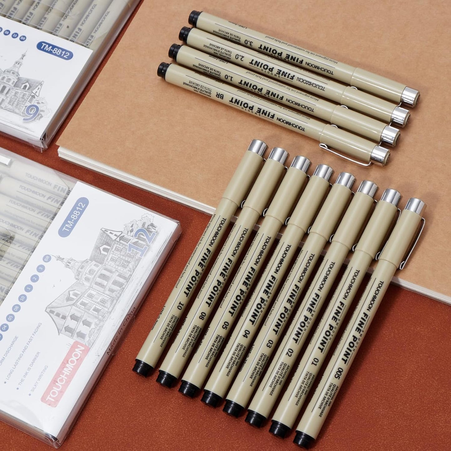 12 Pack Fineliner Drawing Pens – Black Waterproof Micro Line Ink Pens with Assorted Tip Sizes (005 to BR) for Manga, Sketching, Journaling & Technical Illustration