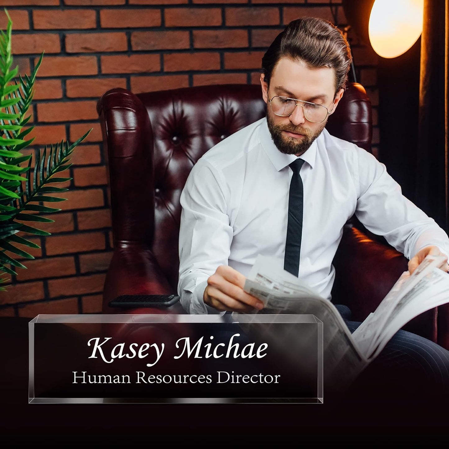 Gowellly Desk Name Plate Personalized - Custom Acrylic Name Plate for Desk - Enterprise Custom Logo/Text nameplates - Employee Appreciation Gifts (engrave-6)