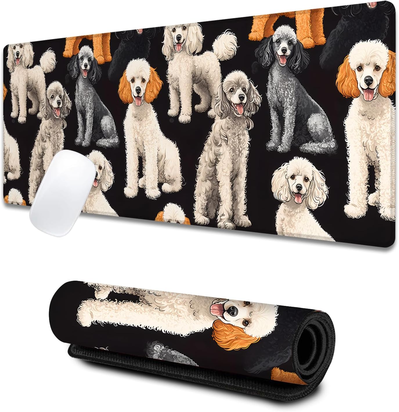 Poodle Large Gaming Desk Mat,Rubber Non-Slip Cute Dog Mouse Pad,31.5x11.8x0.12in Extended Multiple Colors Puppy Mousepad,Game Lover Mice Pads Gifts,Office Home Deskmat Decor
