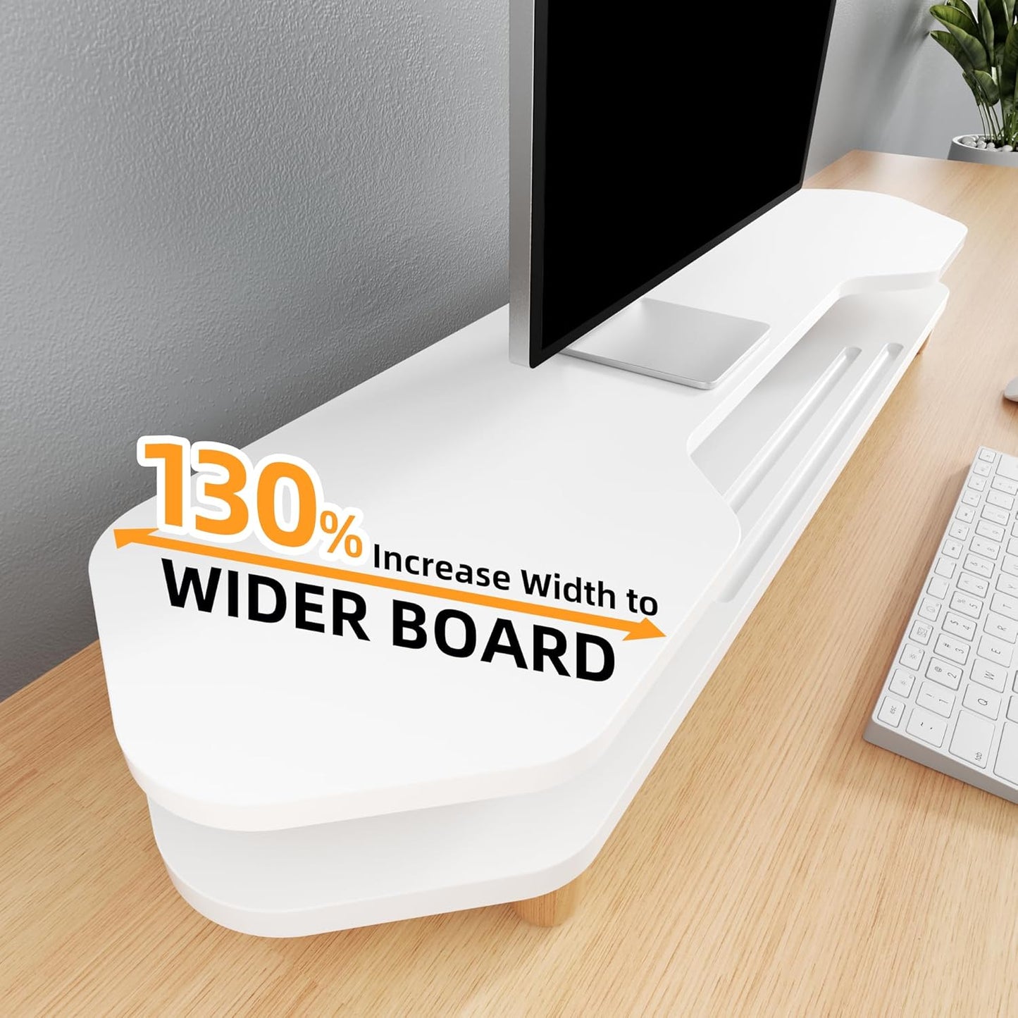 2 Tier White Dual Monitor Stand Riser,Wider Board Computer Monitor Stand for 2 Monitors,Slot For Phone/Tablet Office Desktop Organizer for Laptop,PC,Computer,Printer,White