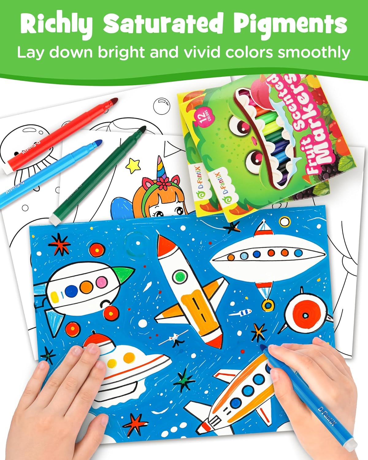 D-FantiX 12 Packs Fruit Scented Washable Markers for Kids Toddlers, 144 Count Coloring Markers Set, Bulk Art Supplies, Back to School Supplies, Gifts for Party Favors, Classroom Prizes, Donations