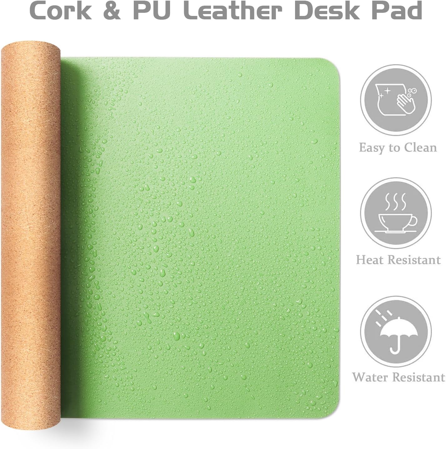 Aothia Double-Sided Desk Pad, 37.8"x17" Leather Desk Mat, Eco Cork Desk Pad Protector,Large Mouse Pad,Waterproof Desk Blotter for Office/Home(Light Green)