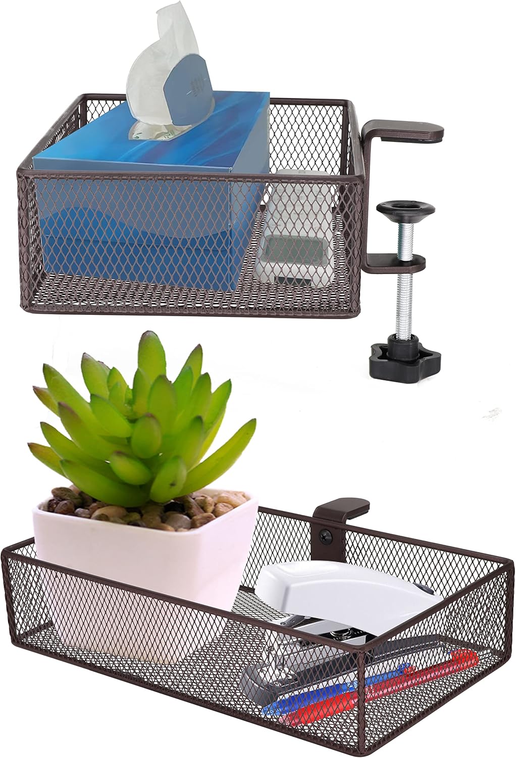 Clip-on Drawer organizers (2 pack), desk organizer, can be clipped around the table to store small items (Bronze Gold)