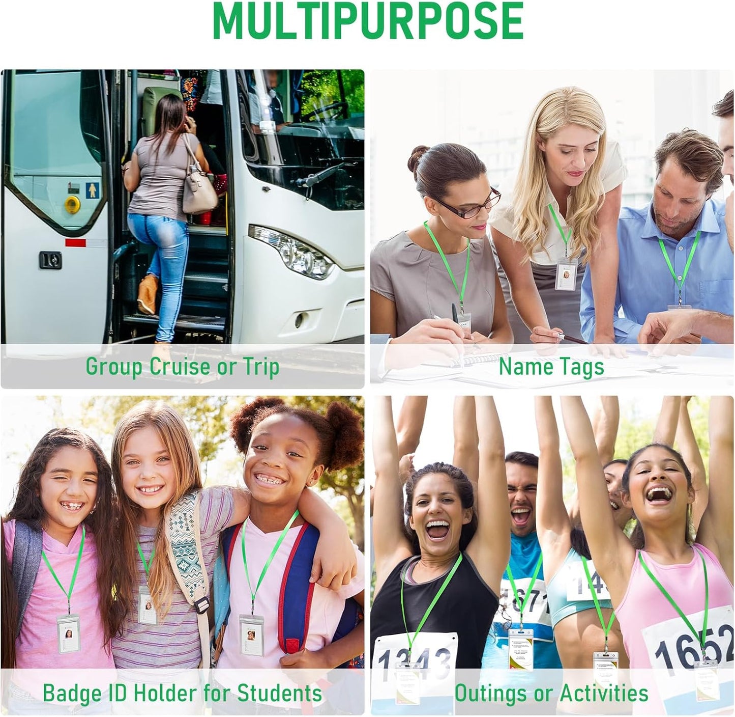 Fumete 100 Sets Name Tag Lanyards with ID Badge Holder Durable Clear Cruise Teacher Lanyards with Plastic Waterproof ID Badge Holders Bulk for Adults Teacher School Office Ship Cards(Green)