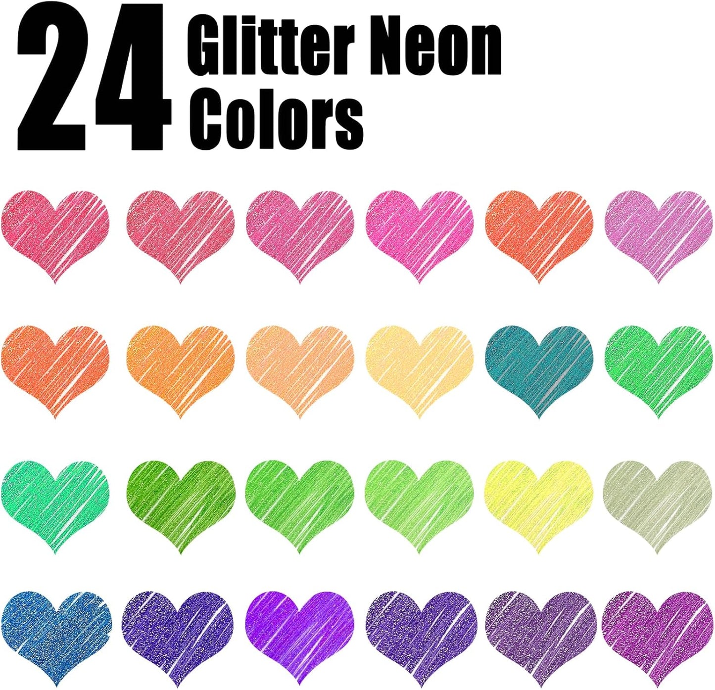 72 Pack Glitter Neon Gel Pens, 24 Glitter Neon Tone Gel Pens with 48 Refills,40% More Ink Colored Gel Pens for Adults Coloring Books Drawing Doodling Scrapbook Journaling