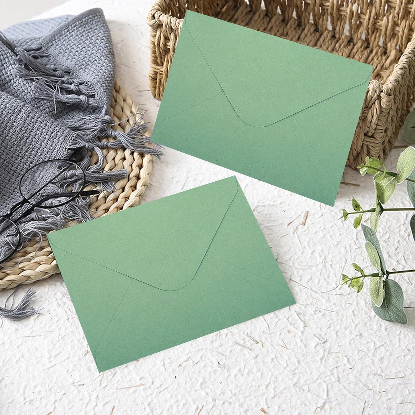 100 Packs Gift Card Mini Envelopes Sage Green Small Envelope with Gummed Seal, Paper Business Card Envelopes, Bulk Tiny Envelope Pockets for Small Note Cards, 4 x 2.7 Inches