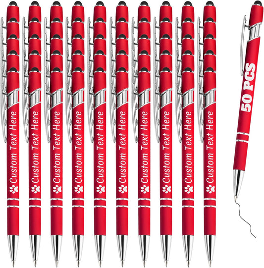 Personalized Pens Bulk 50 with Name Custom Engraving Ballpoint Pens with Stylus Tip Customized Smooth Writing Pens Personalized Gifts for Anniversary Birthday or Graduation(Red,Black Ink)