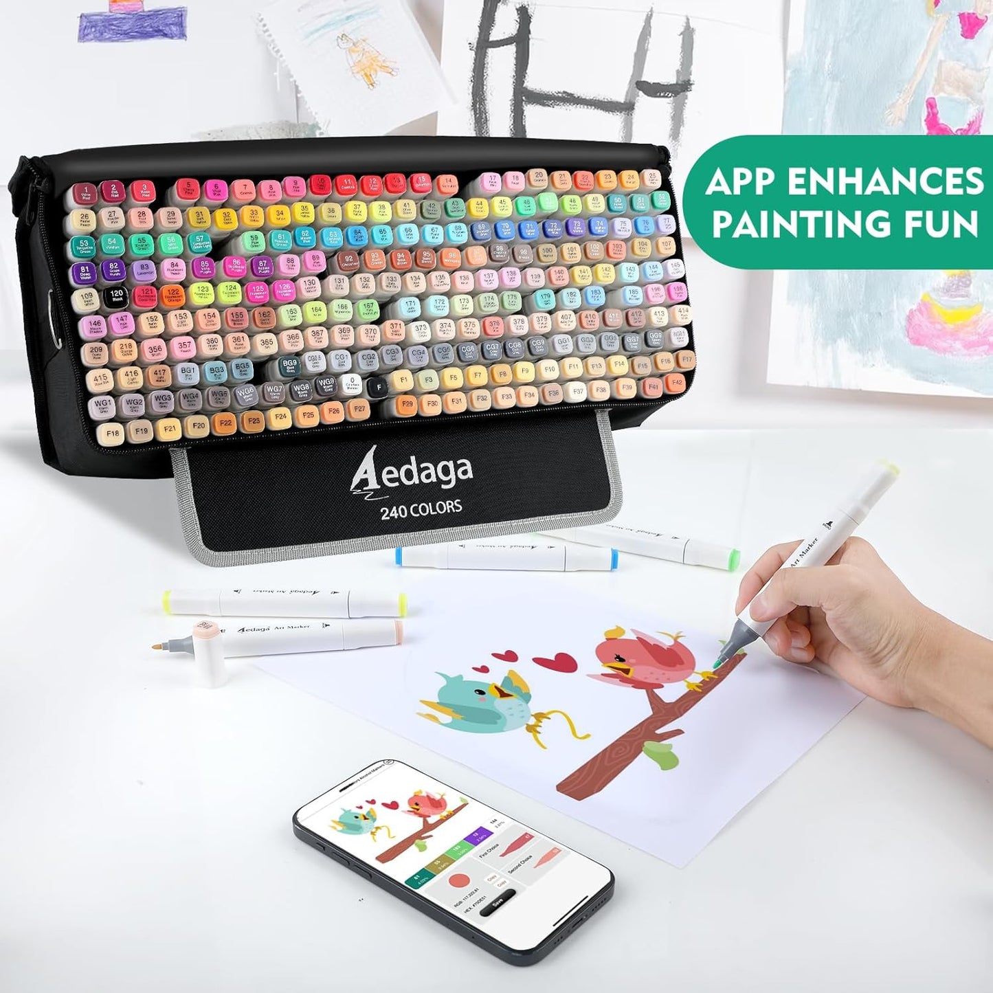 240 Colors Alcohol Markers with Free App, Dual Tip Art Marker with Kickstand Case for Artists Adults and Kids. Alcohol Based Markers for Coloring Painting Sketching and Drawing, Great Gift