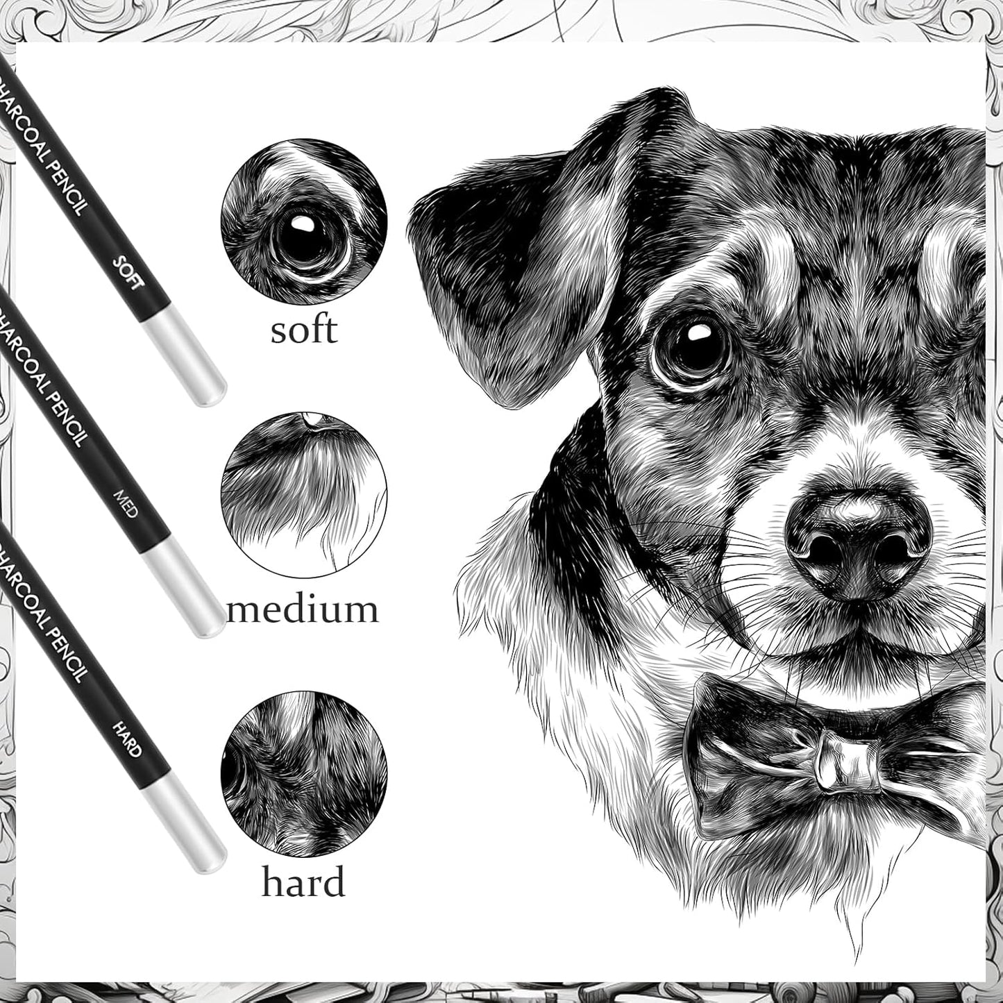 Geyoga 36 Pcs Professional Charcoal Pencils Soft, Medium and Hard for Drawing Charcoal Pencils for Sketching Shading Drawing Blending Portrait (Black,Assorted)